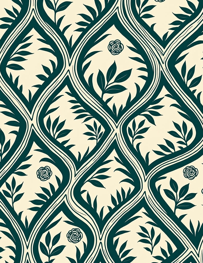 Teal Vine Rose Lattice Rug