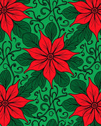 Crimson Poinsettia Swirl Green Rug