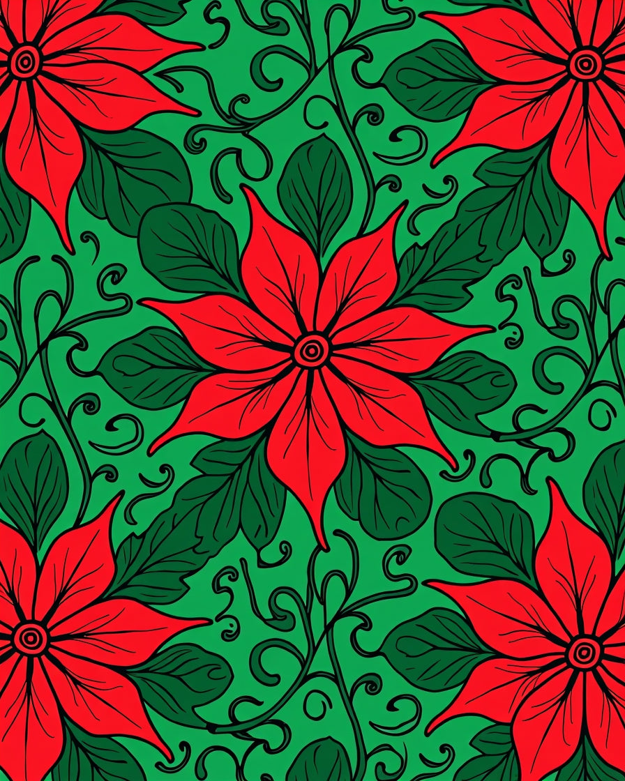Crimson Poinsettia Swirl Green Rug