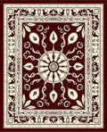 Deep Red Ivory Floral Wheel Rug