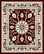 Deep Red Ivory Floral Wheel Rug