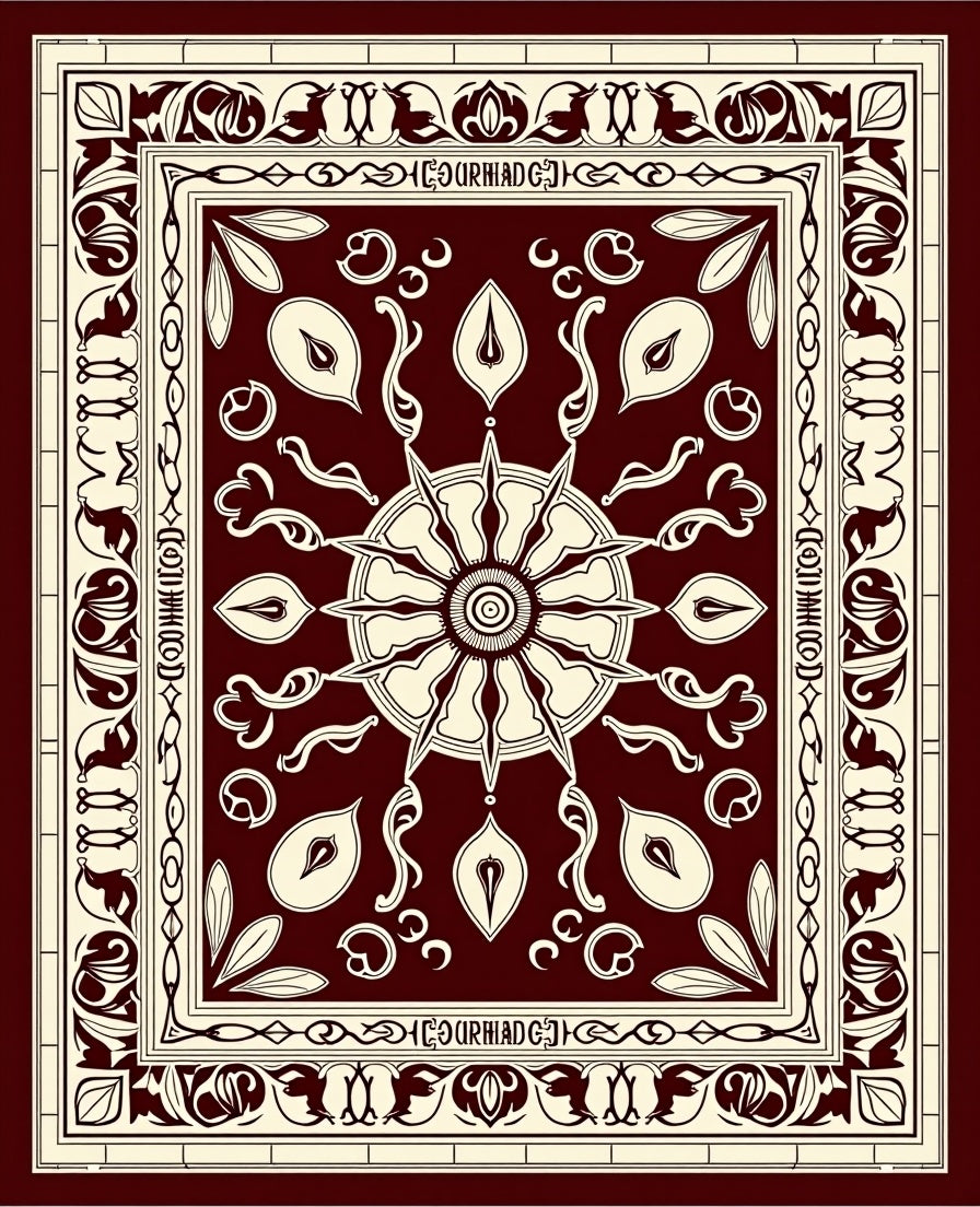 Deep Red Ivory Floral Wheel Rug