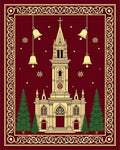 Crimson Church Bells Pine Trees Rug