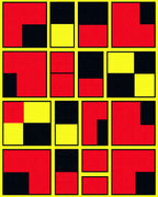 Modern Geometric Red Yellow Black Blocks Rug