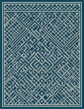 Deep Blue Geometric Maze Labyrinth Rug