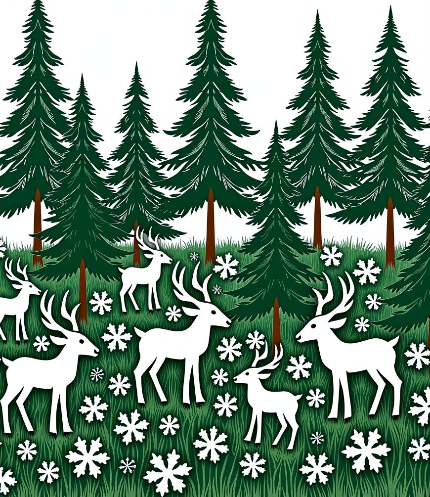 Woodland Snowy Deer Forest Scene Rug