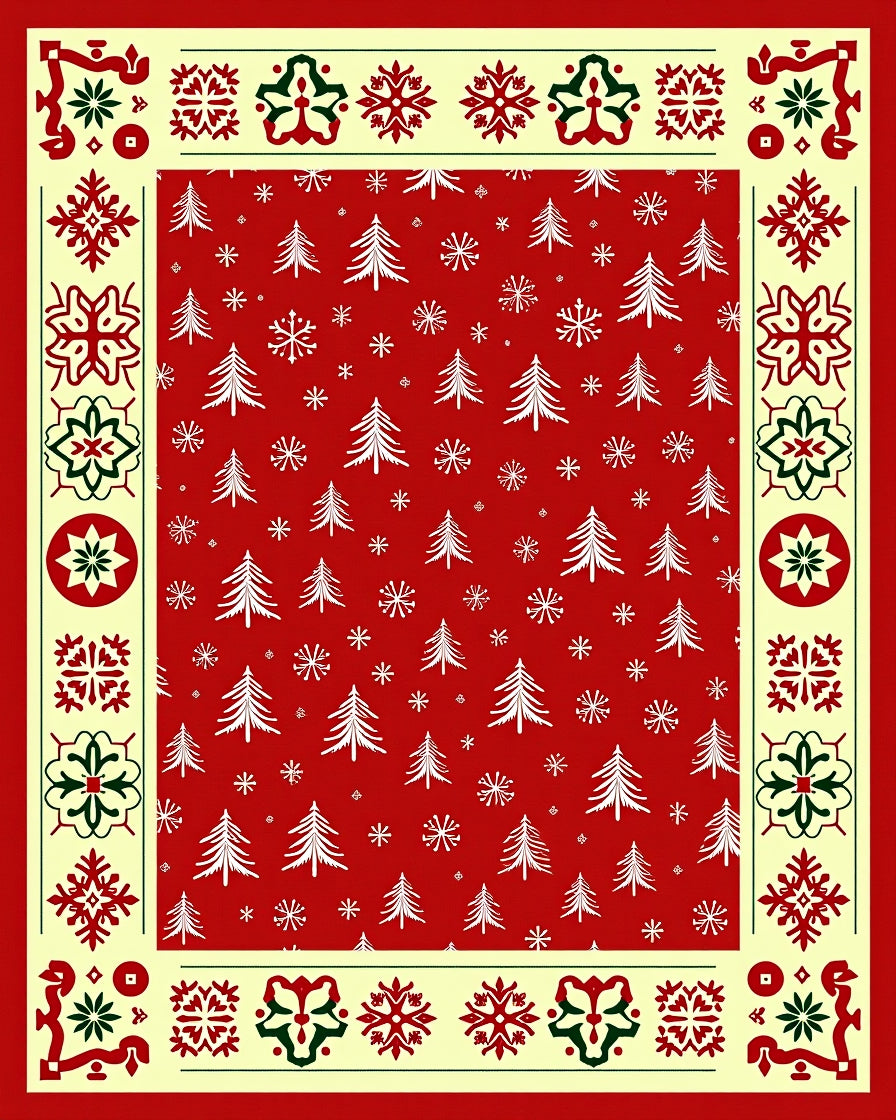 Red White Evergreen Border Medallion Rug