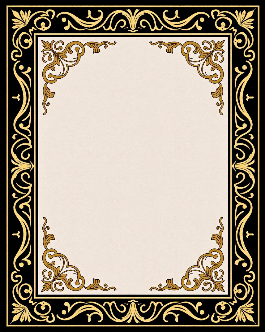 Black Gold Filigree Scroll Border Rug