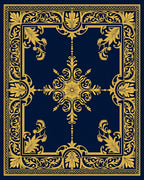 Golden Navy Floral Frame Rug