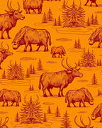 Rustic Bison Forest Orange Landscape Rug