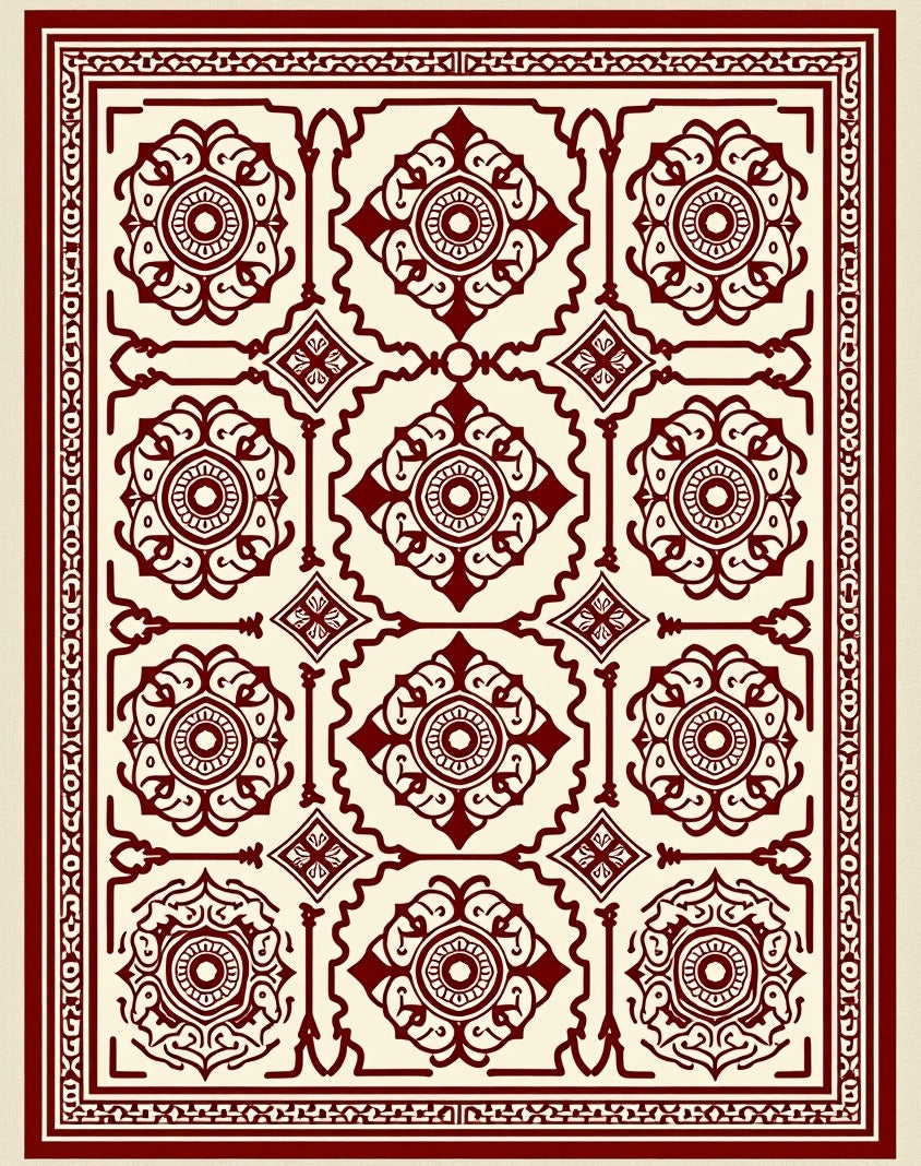 Crimson Burgundy Medallion Square Layout Rug