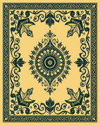 Golden Teal Floral Medallion Border Rug