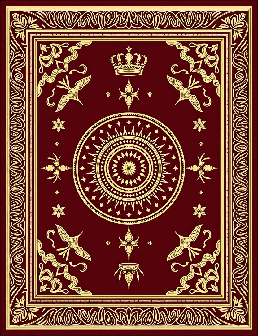 Burgundy Gold Ornamental Crown Medallion Rug