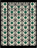 Cream Black Teal Damask Tile Rug