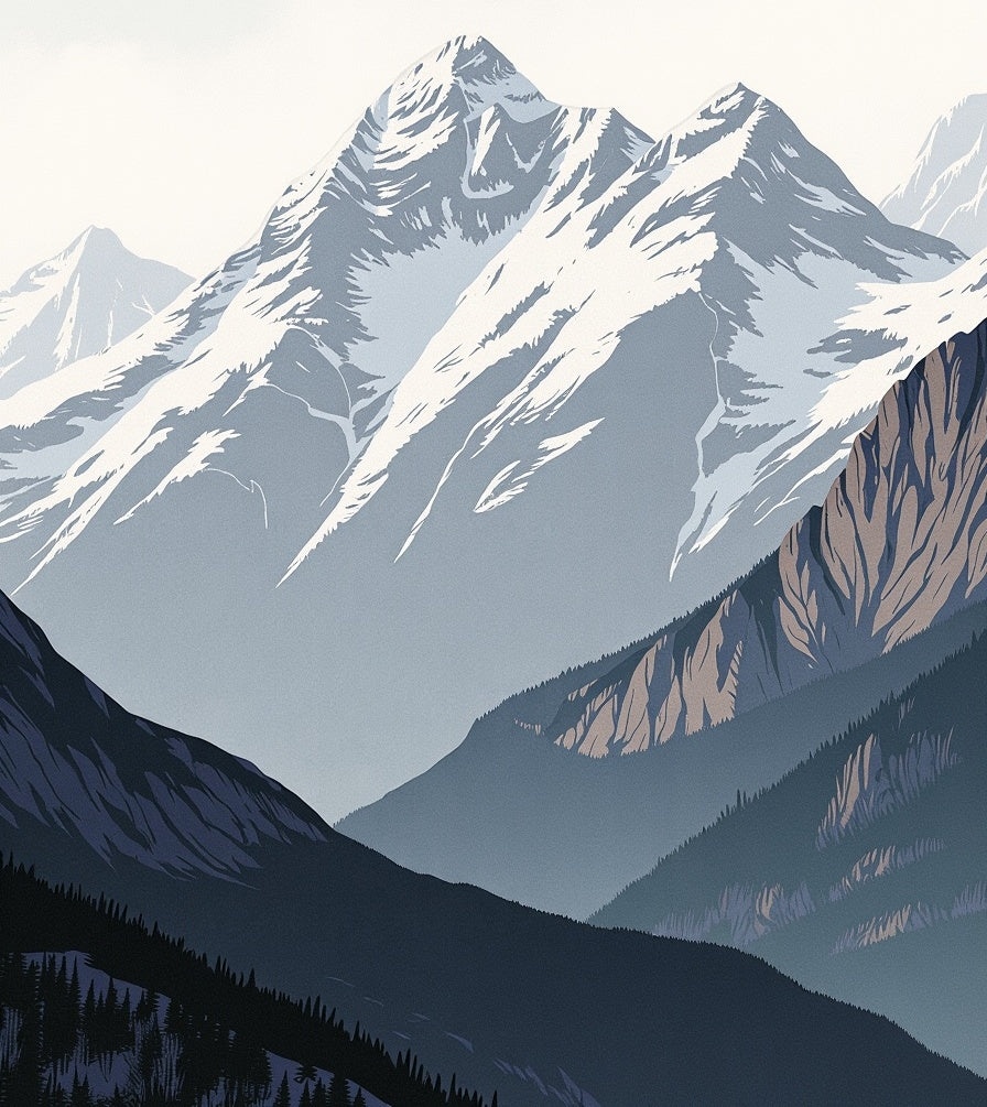Serene Snowy Mountain Range Vista Rug