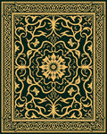 Ornate Gold Floral Medallion Emerald Rug