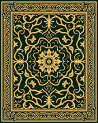 Ornate Gold Floral Medallion Emerald Rug