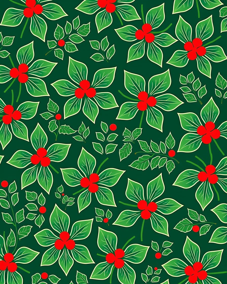 Green Red Berry Botanical Floral Rug