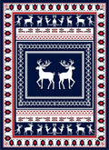 Navajo Blue White Red Deer Border Rug