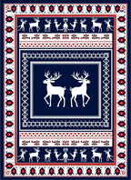 Navajo Blue White Red Deer Border Rug