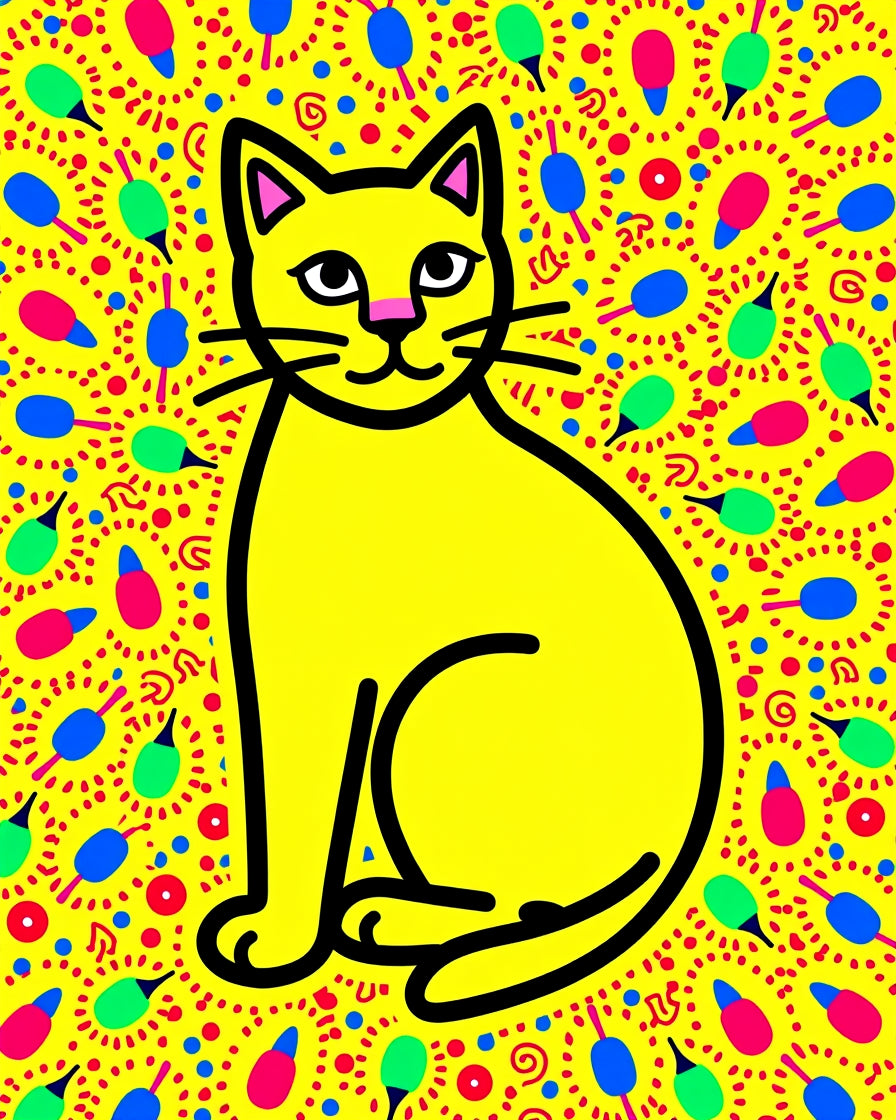 Vibrant Yellow Cat Abstract Fun Rug