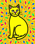 Vibrant Yellow Cat Abstract Fun Rug