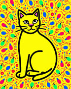 Vibrant Yellow Cat Abstract Fun Rug