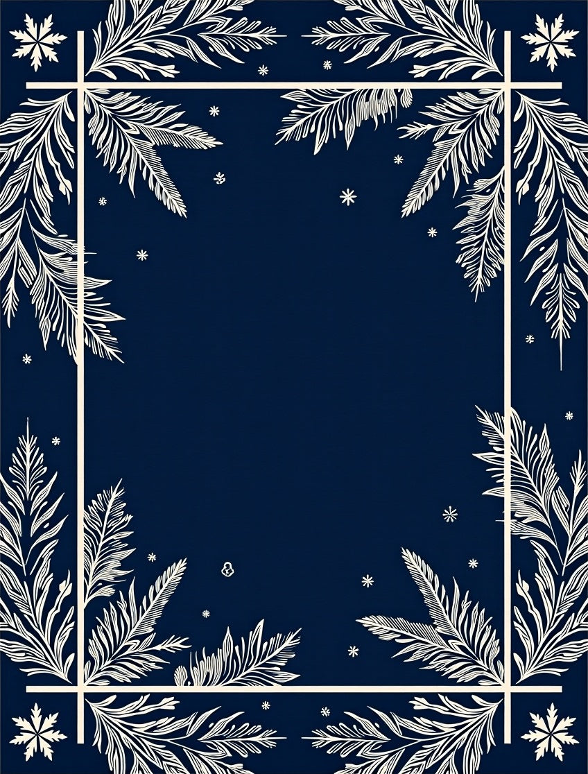 Navy White Botanical Frame Rug