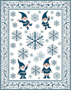 Charming Blue Gnomes Snowflake Winter Border Rug
