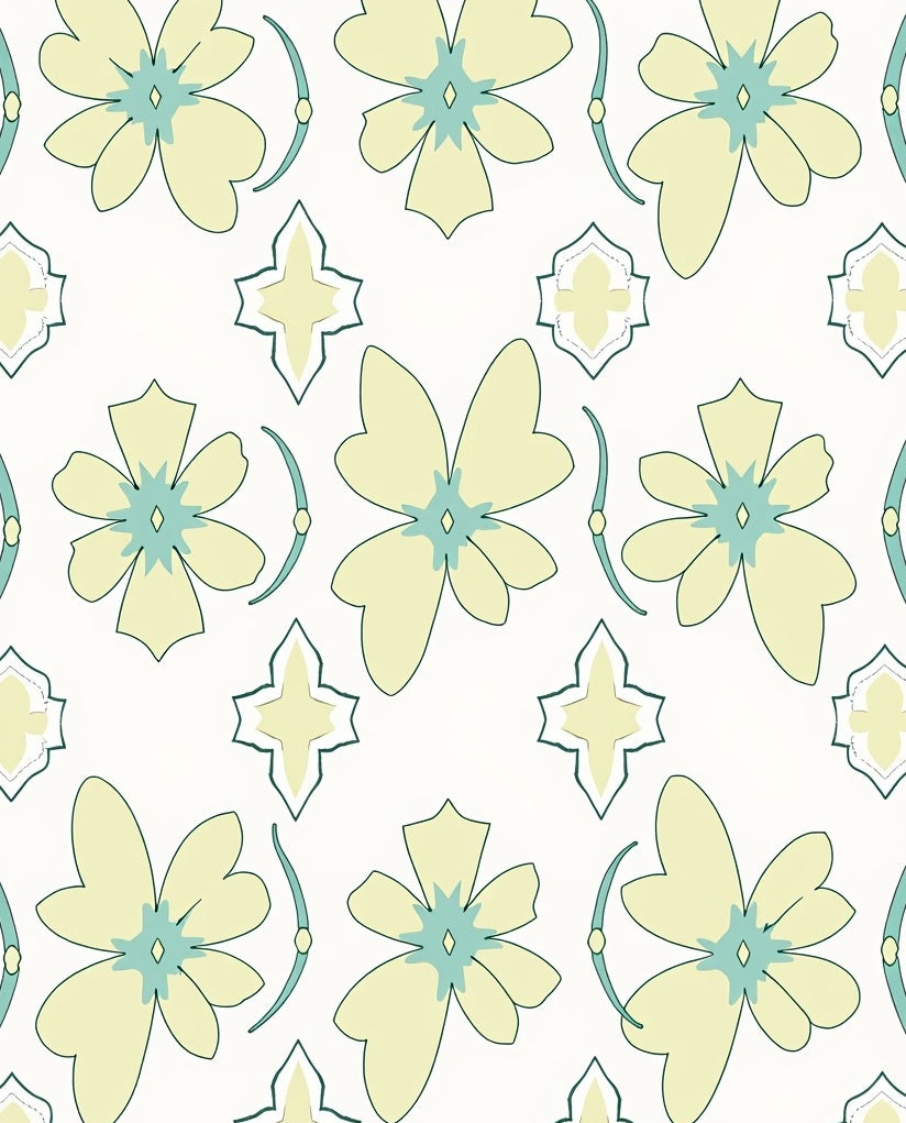 Soft Yellow Blue Floral Medallion Rug