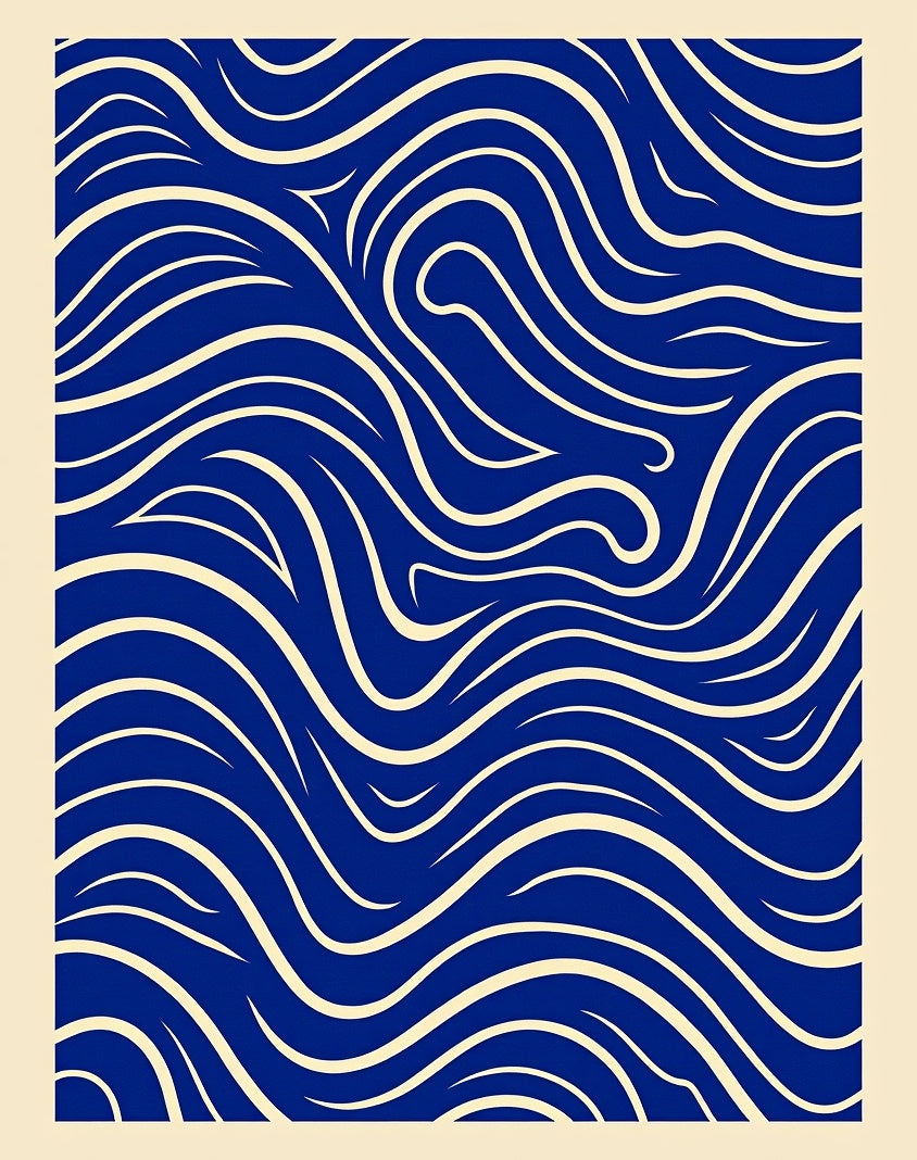 Deep Blue Cream Flowing Lines Rug