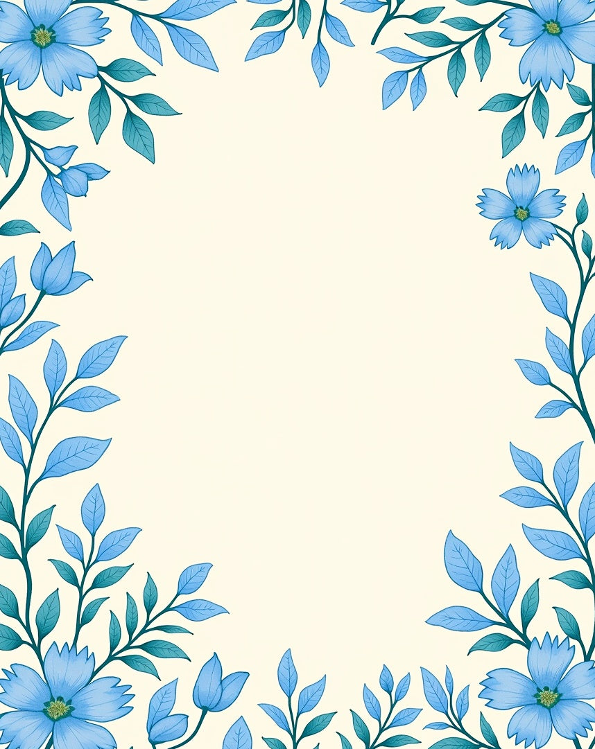 Light Blue Floral Vine Border Rug