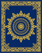 Deep Blue Golden Sun Medallion Border Rug