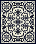Dark Blue and Cream Scroll Medallion Rug