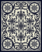 Dark Blue and Cream Scroll Medallion Rug