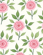 Pink Flower Garden With Green Leaves Rug