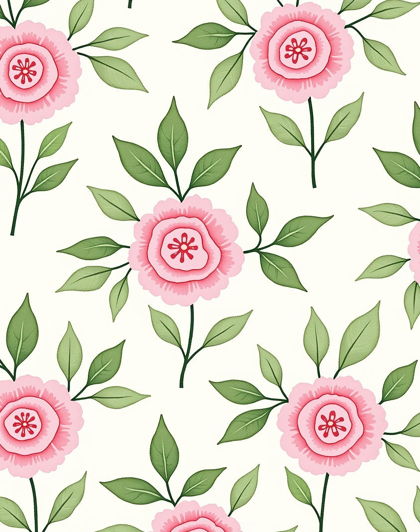 Pink Flower Garden With Green Leaves Rug