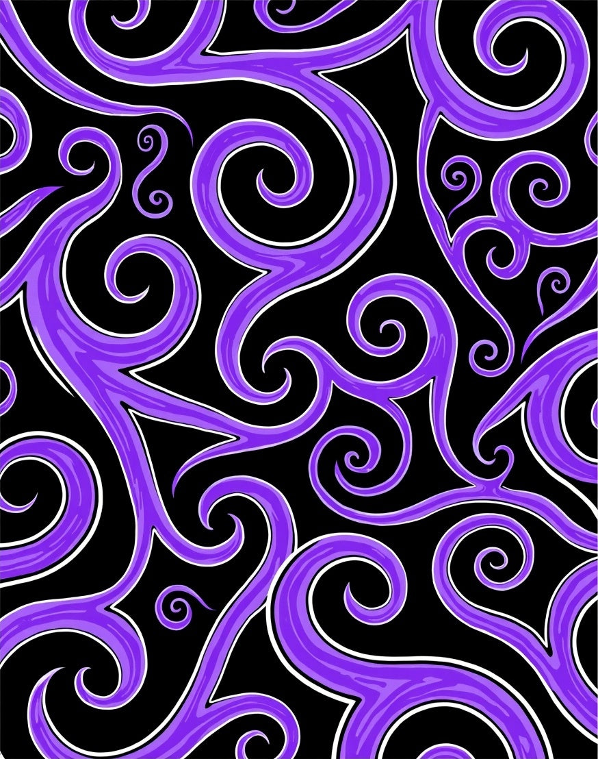 Purple Swirl Scrollwork Black Rug