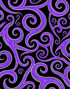 Purple Swirl Scrollwork Black Rug