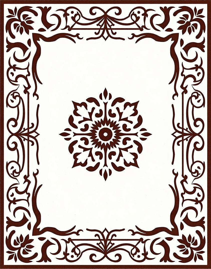 Rich Brown Floral Medallion Border Rug
