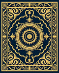 Ornate Golden Sunburst Navy Medallion Rug