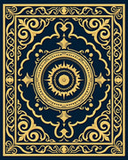 Ornate Golden Sunburst Navy Medallion Rug