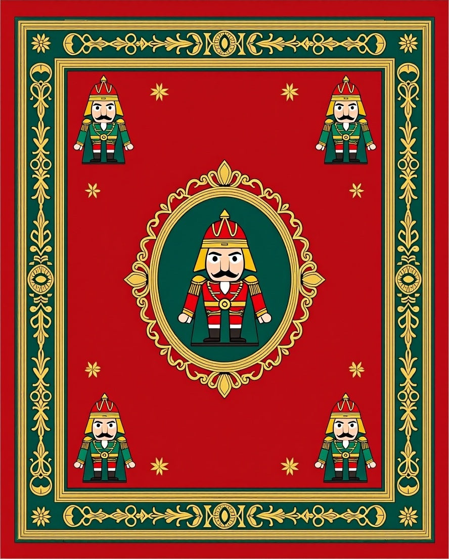 Crimson Nutcracker Soldier Border Design Rug