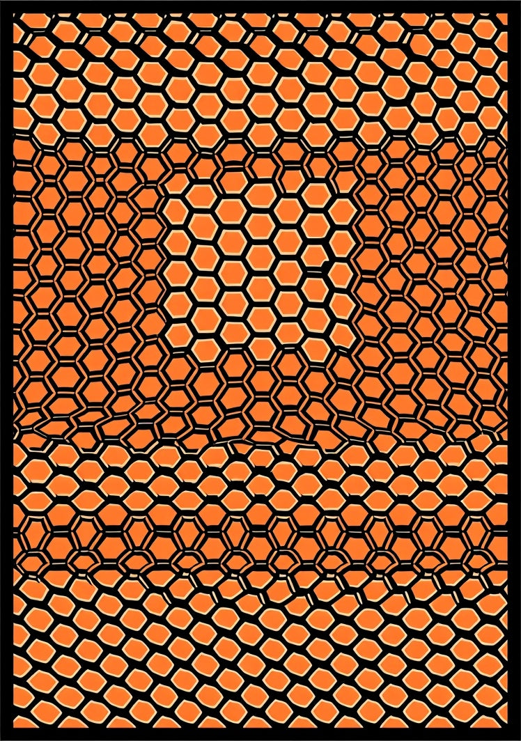 Orange Hexagonal Honeycomb Distortion Rug