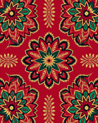 Crimson Emerald Golden Mandala Blooms Rug