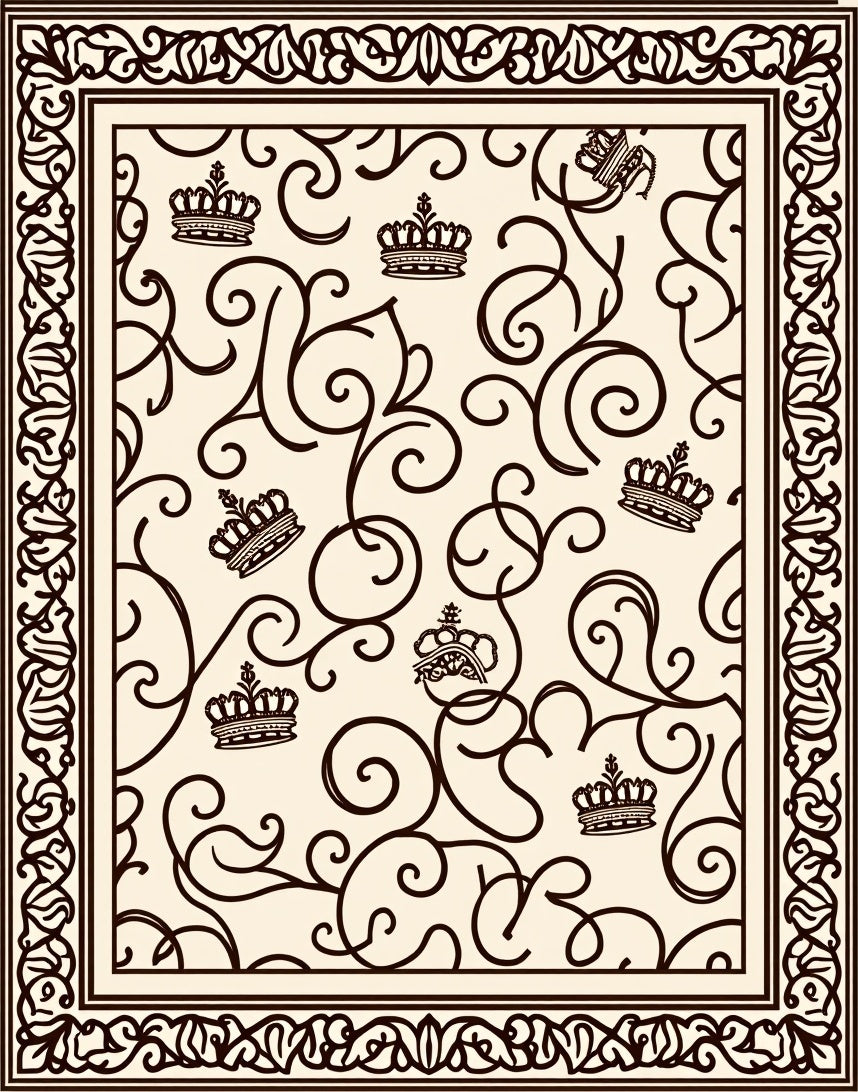 Ornate Crown Scrollwork Cream Brown Rug
