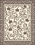 Ornate Crown Scrollwork Cream Brown Rug