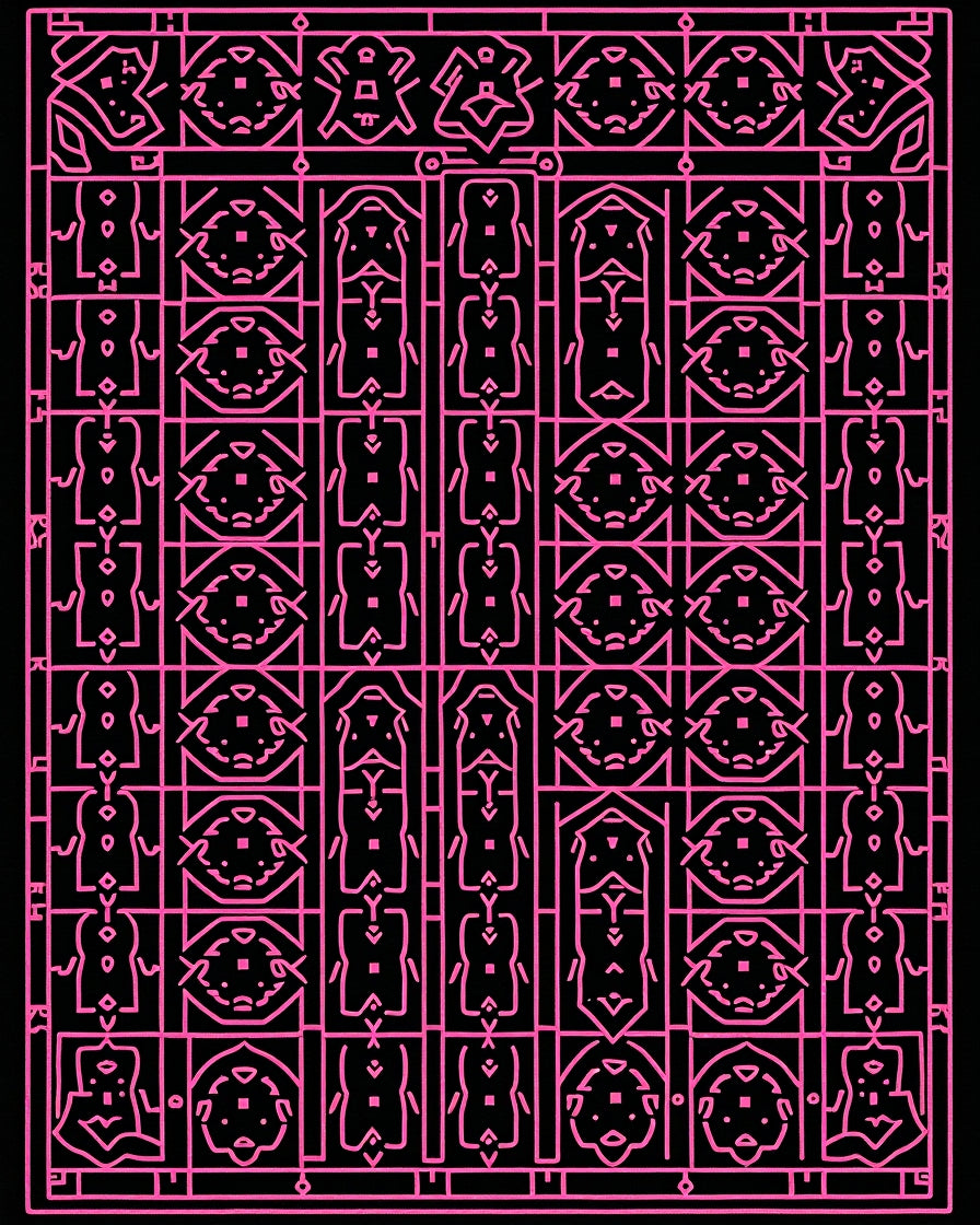 Pink Geometric Tribal Figure Medallion Rug