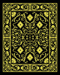 Golden Floral Scroll Border Black Rug