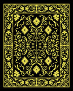 Golden Floral Scroll Border Black Rug